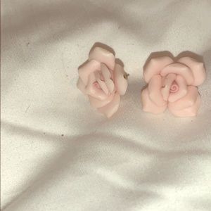 Pink porcelain rose earrings